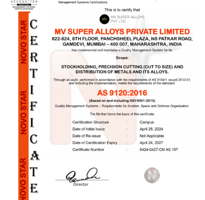 MV SUPER ALLOYS - AS 9120_2016 Certificate-1